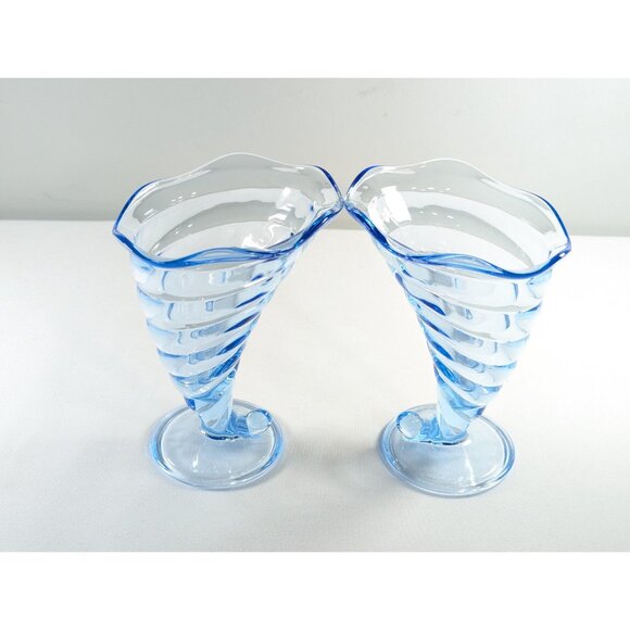 SET of 4 Bormioli Rocco Fortuna blue glass cornucopia dessert horns Italy - Picture 8 of 9